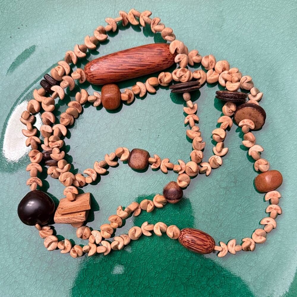 Vintage Natural Wood Beaded Necklace